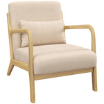 Fauteuil lounge - 3 coussins inclus - assise profonde - accoudoirs - structure bois hévéa - aspect velours beige