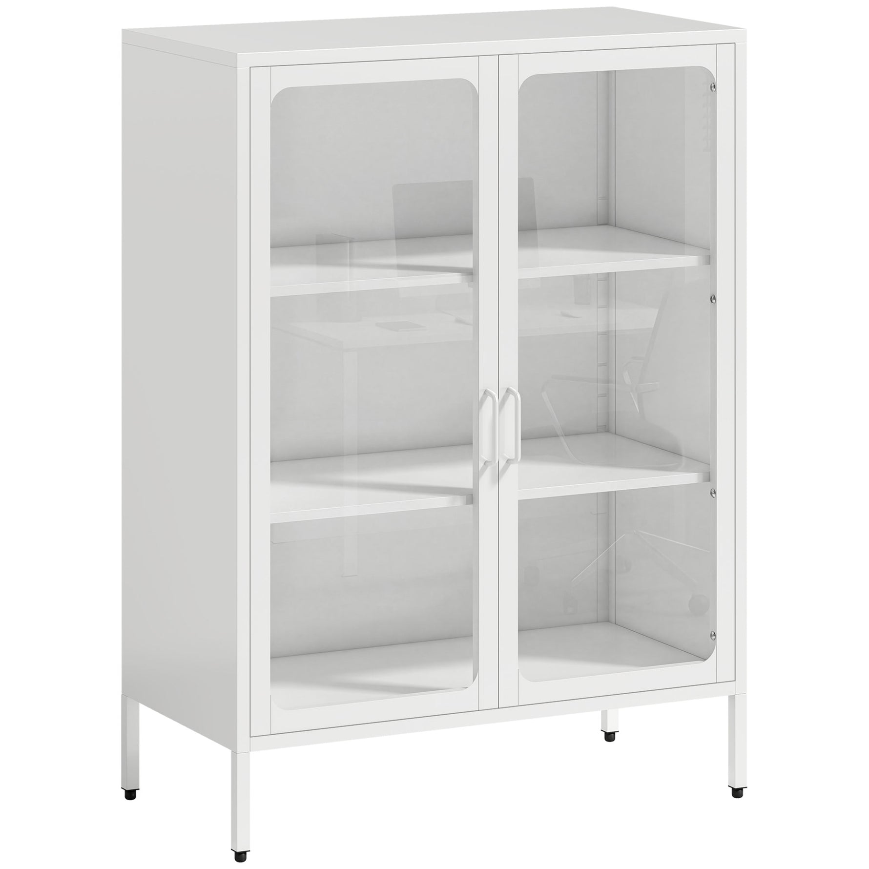 Armoire de bureau avec 2 portes en verre, 2 étagères réglables, meuble de rangement bureau en acier, 80x40x110cm, blanc