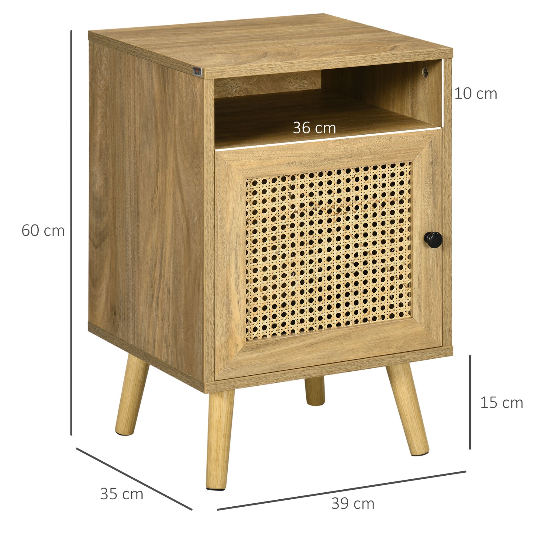 Table de chevet table de nuit avec placard porte cannage et niche design vintage 39 x 35 x 60 cm naturel