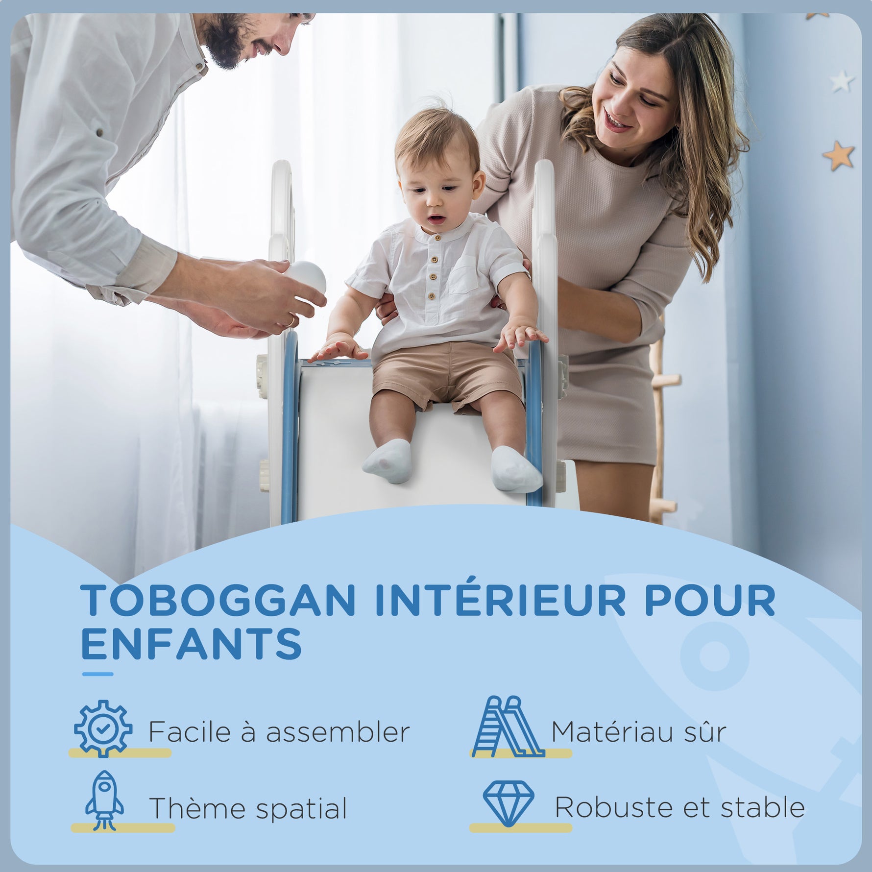 Toboggan pour enfants toboggan intérieur pour enfant, de 18 à 36 mois, jusqu'à 30 kg, 157L x 46,5l x 80H cm, bleu