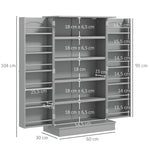 Armoire meuble de cuisine garde-manger 2 portes avec 5 étagères et 12 porte-épices - 60 x 30 x 104 cm - gris