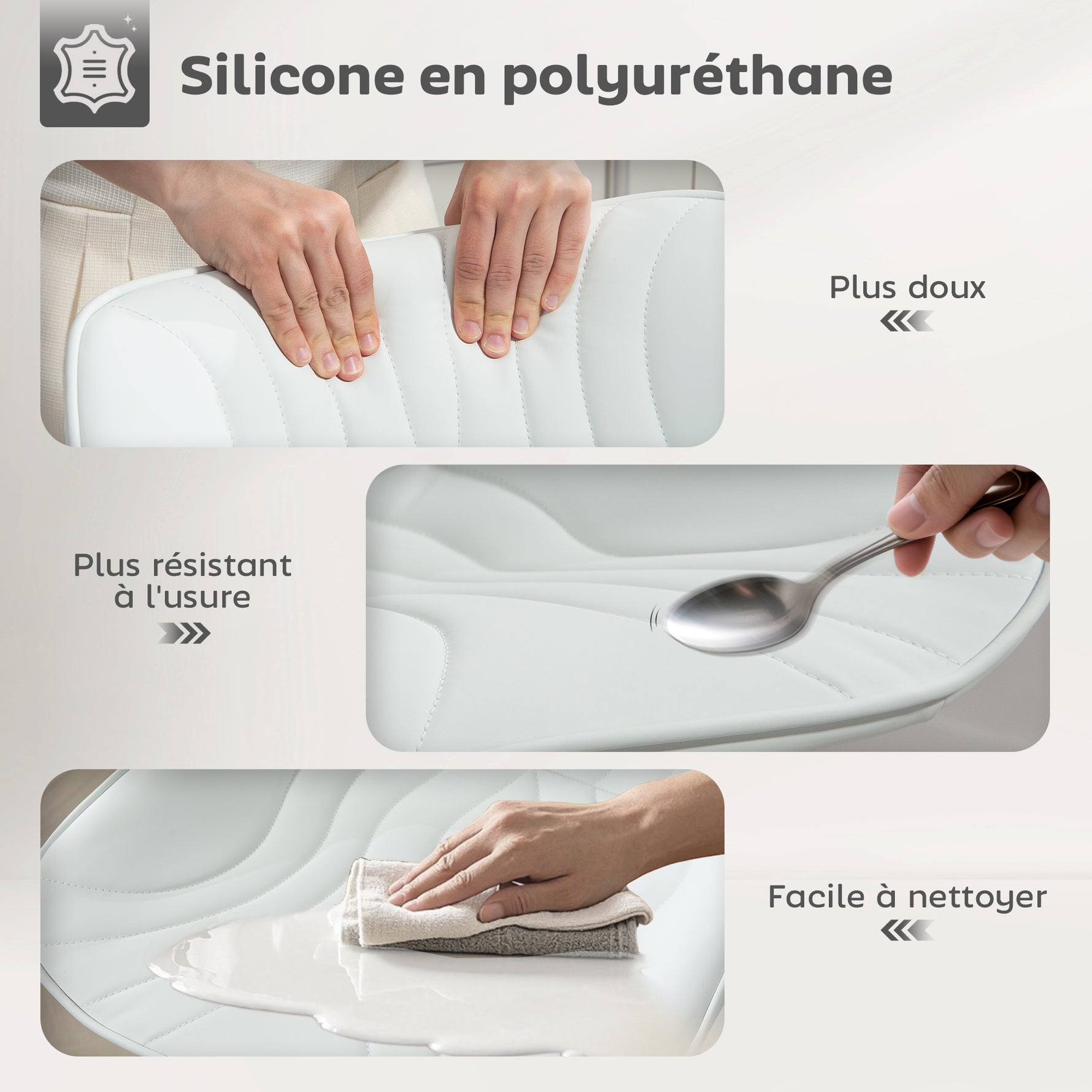 Lot de 2 tabourets de bar, chaises de bar structure en acier hauteur réglable 92-110 cm, dossier repose-pieds blanc