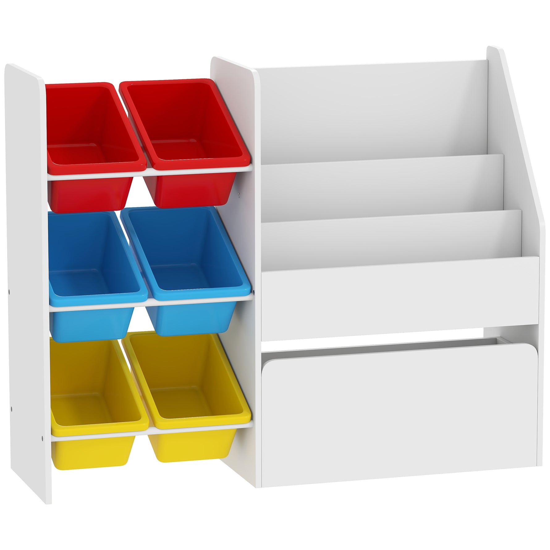 Meuble rangement enfant rangement jouets enfant 6 bacs amovibles et grand coffre à roulettes 100x30x80cm multicolore