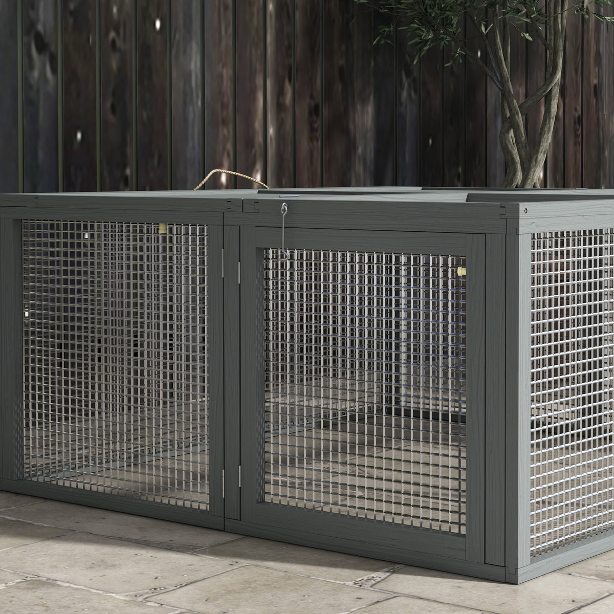 Clapier à lapins cage lapin pliable avec poignée dessus ouvrable pour 2 à 3 lapins cochons d'inde 110 x 105 x 50 cm gris