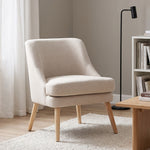 Fauteuil Scandinave Confortable pour Salon et Chambre, Pieds en Bois Massif, Revêtement en Tissu Lin, Beige