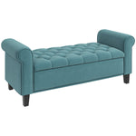 Banc de rangement bout de lit avec accoudoirs, tissu velours rembourré et capitonné, 126 x 48,5 x 57 cm, vert