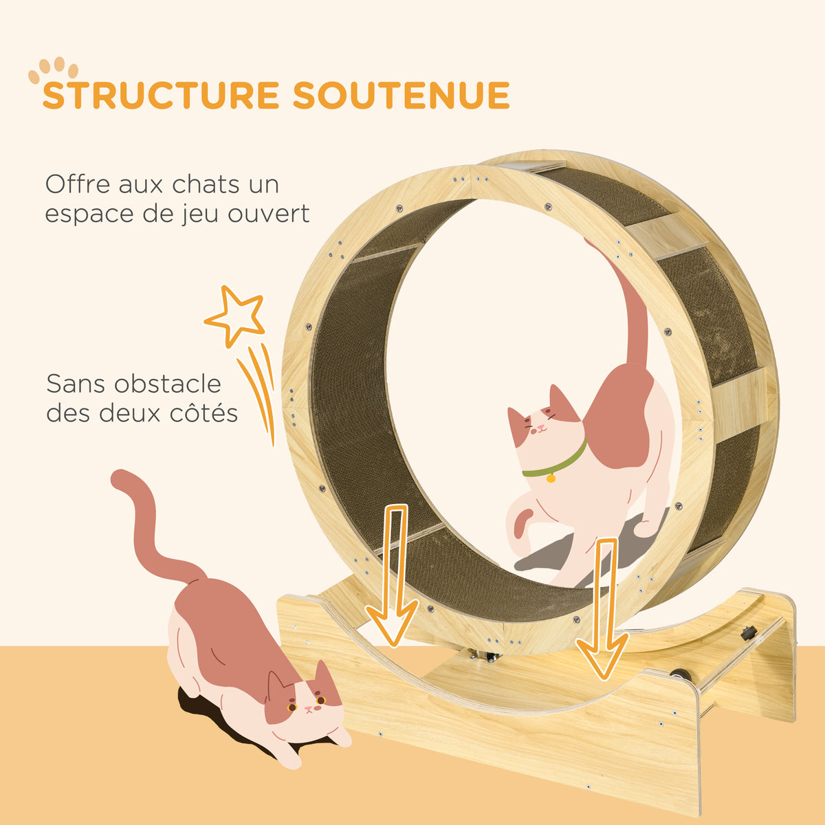 Ruota da corsa per gatti da interno tapis roulant con freno tiragraffi diametro 91 cm naturale