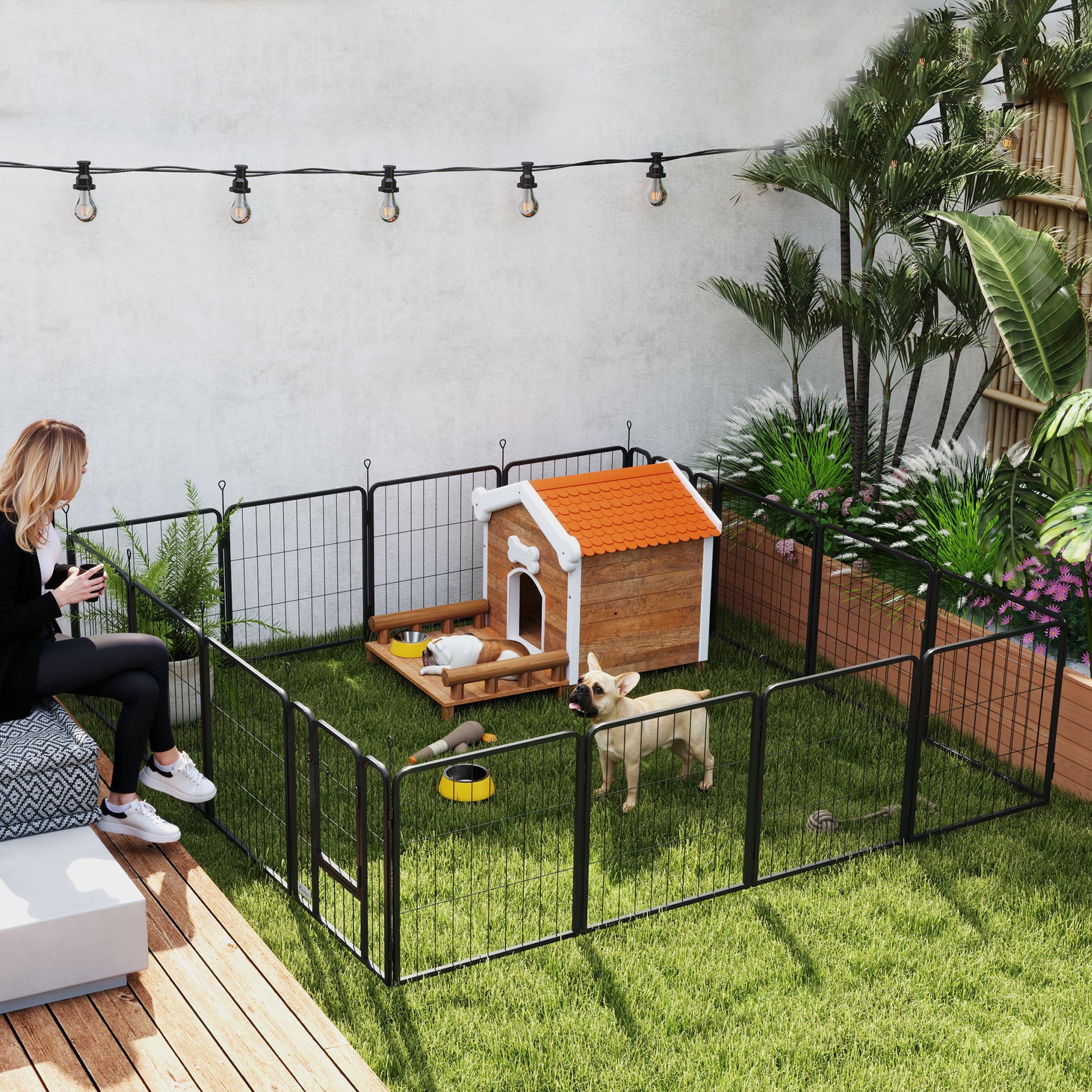 Parc pour chien, parc pour animaux, 16 panneaux, clôture portable pliable, sécurisé, noir