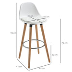 Set di 4 sgabelli da bar in stile scandinavo, altezza 70 cm, con gambe in legno e poggiapiedi in acciaio - bianco