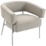 Fauteuil salon, fauteuil d'appoint rembourré en tissu aspect lin, dossier incurvé et accoudoirs, style moderne, marron