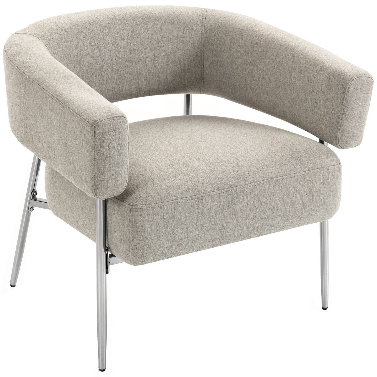 Fauteuil salon, fauteuil d'appoint rembourré en tissu aspect lin, dossier incurvé et accoudoirs, style moderne, marron
