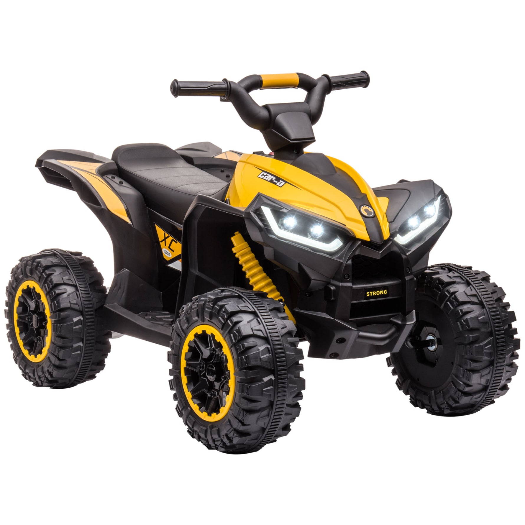 Quad électrique enfant 12 V, voiture électrique enfants 2 moteurs 2 vitesses 3-6 km/h, phares LED, klaxon, pour enfant de 3 à 5 ans, poignée et selle ergonomique, jaune