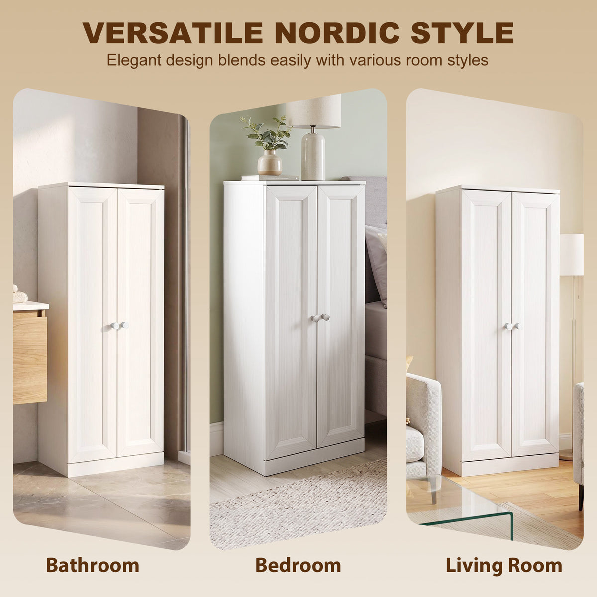Mobiletto da Bagno Stretto, Mobile Contenitore da Terra con 2 Ante e 3 Ripiani, per Soggiorno, Camera da Letto, Bianco