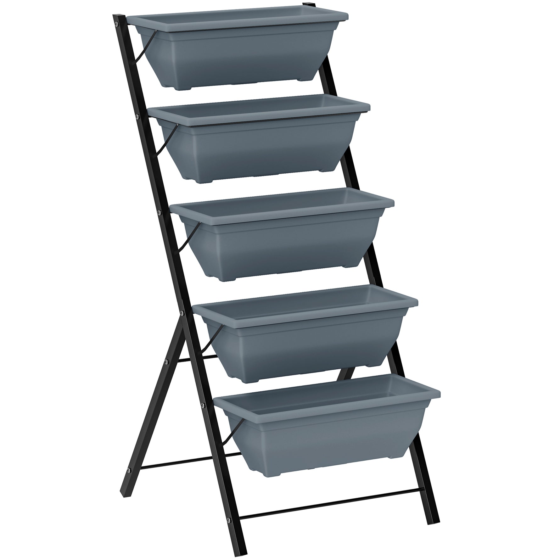 Jardinière surélevée avec étages jardinière verticale avec 5 bacs à fleurs trous de drainage cadre en acier gris