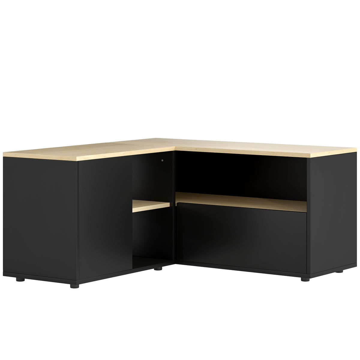 Corner TV stand, television bench for up to 40 inches with 2 cabinets and 3 compartments, 90 x 90 x 45 cm, oak and black