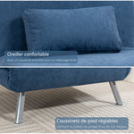 Fauteuil convertible 1 place, fauteuil-lit clic-clac 3 en 1 avec dossier réglable, oreiller, assise large, bleu