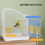 Cage à oiseau volière avec 4 portes, 2 perchoirs, plateau coulissant, pour inséparables perruches 4,7,5x36x54,5cm, blanc
