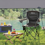 Chaise de camping pliante et portable avec porte-gobelets, poches latérales et sac de transport, noir