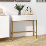 Table console console meuble avec 2 tiroirs base en acier avec pieds antidérapants 80 x 31,5 x 75 cm blanc