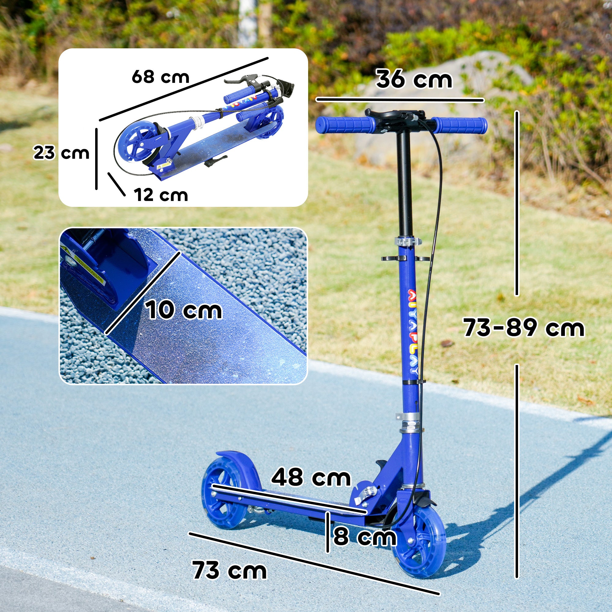 Trottinette enfants 3 à 8 ans, trottinette pliable à 2 roues LED roues lumineuses, 4 réglages en hauteur, bleu