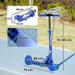 Trottinette enfants 3 à 8 ans, trottinette pliable à 2 roues LED roues lumineuses, 4 réglages en hauteur, bleu