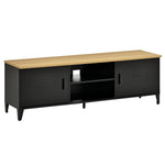Meuble TV Banc TV pour téléviseurs de 55'' avec 2 Placards Pieds Réglables Cadre métalique noir Plateau en Bois Naturel 150 x 40 x 50 cm