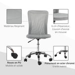 Chaise de Bureau Ergonomique, Fauteuil de Bureau, Hauteur Réglable, Piètement Chromé, Pivotant 360°, Revêtement Maille, Gris