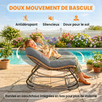 Fauteuil à Bascule Papasan Intérieur Extérieur, Chaise Ovale à Bascule Rembourrée pour Jardin, Patio, Gris