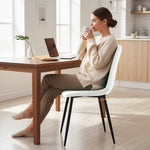 Lot de 4 chaises de salle à manger rembourrées avec dossier haut, pieds en acier et tissu effet velours, crème