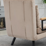 Fauteuil convertible 3 en 1 lit 1 place dossier 5 positions, accoudoirs en bois et coussin, tissu effet velours, beige