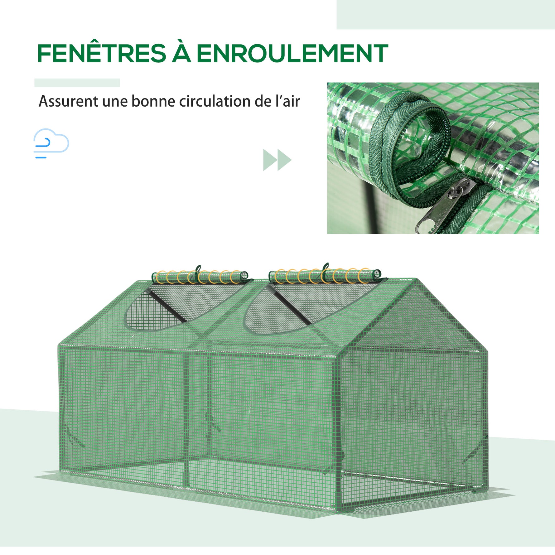 Serre de jardin mini serre 2 fenêtres enroulables couverture en PE haute densité 140 g/m² 120 x 60 x 60 cm vert foncé