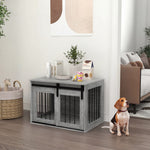 Cage caisse pour chien animaux intérieur porte coulissante, métal effet bois, dim. 57H x 80L x 54l cm