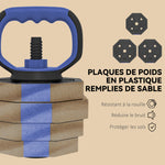 Ensemble d'haltères musculation 6-en-1 haltère réglable 25 kg kettlebell, barre de musculation support pour pompes bleu