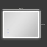 Miroir mural lumineux LED de salle de bain 80 x 60 cm 3 couleurs luminosité réglable interrupteur tactile transparent