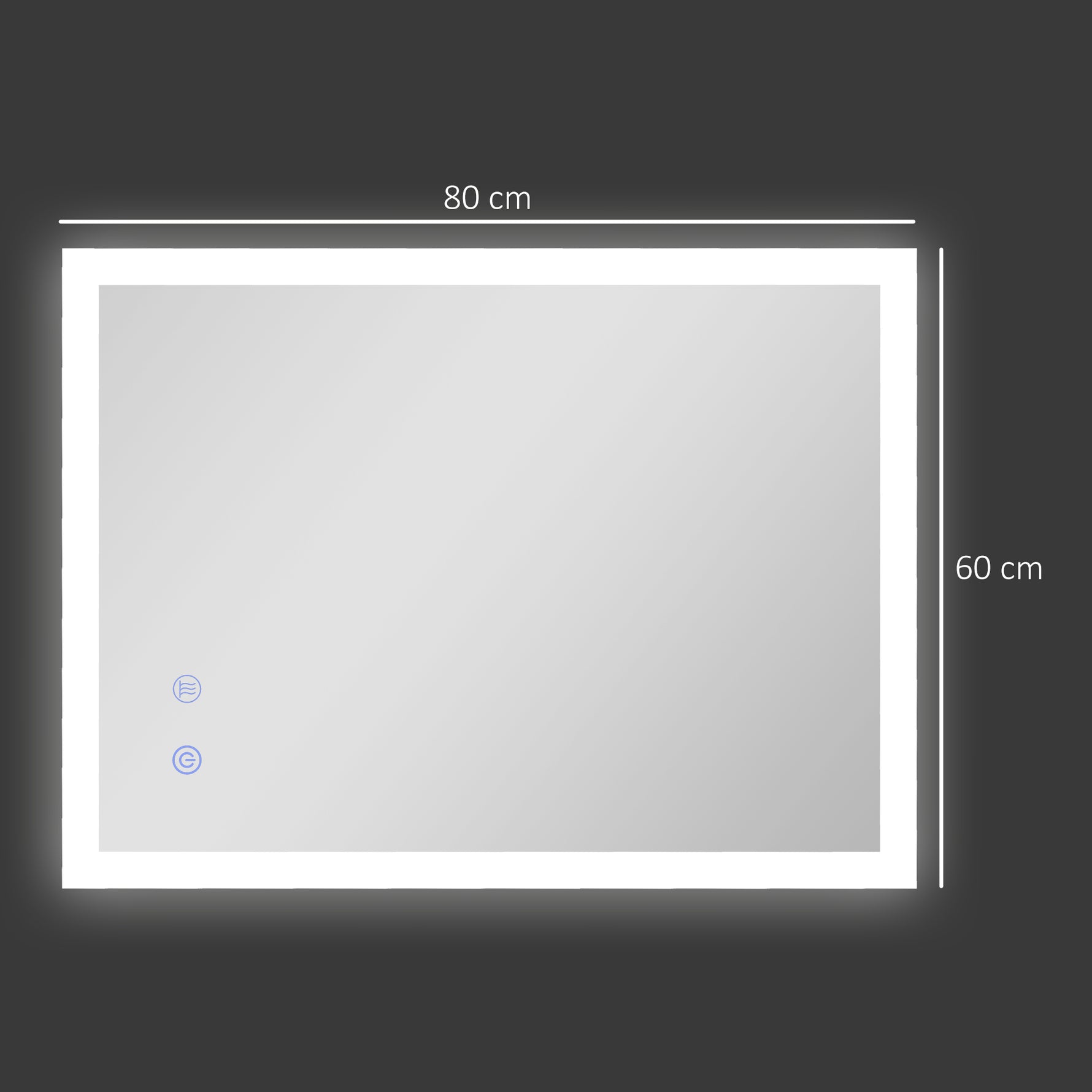 Miroir mural lumineux LED de salle de bain 80 x 60 cm 3 couleurs luminosité réglable interrupteur tactile transparent