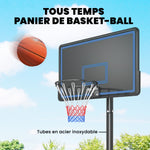 Panier de Basketball sur Pieds avec Hauteur Réglable de 1,35 à 3,05 m avec Roues, Base de Lestage et Sac de Sable, Bleu