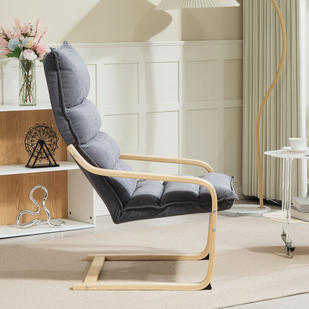 Poltrona da salotto, poltrona relax moderna, poltrona da camera con braccioli curvi, cuscini, 67 x 83 x 105 cm, grigio