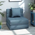 Chauffeuse canapé-lit convertible fauteuil 1 place avec 1 coussin déhoussable, tissu bleu foncé