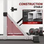 Verstelbaar Stalen Squat Rack, belastbaarheid 200 kg, houder voor 3 halterstangen met haken, 58,5x75,5x136-176 cm, zilver