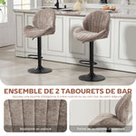 Lot de 2 tabourets de bar forme de coquillage, dossier, hauteur réglable et repose-pieds, cadre en acier, marron