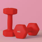 Lot de 2 haltères hexagonales avec poignée antidérapante pour l'entraînement à la maison, 2 x 4kg, rouge