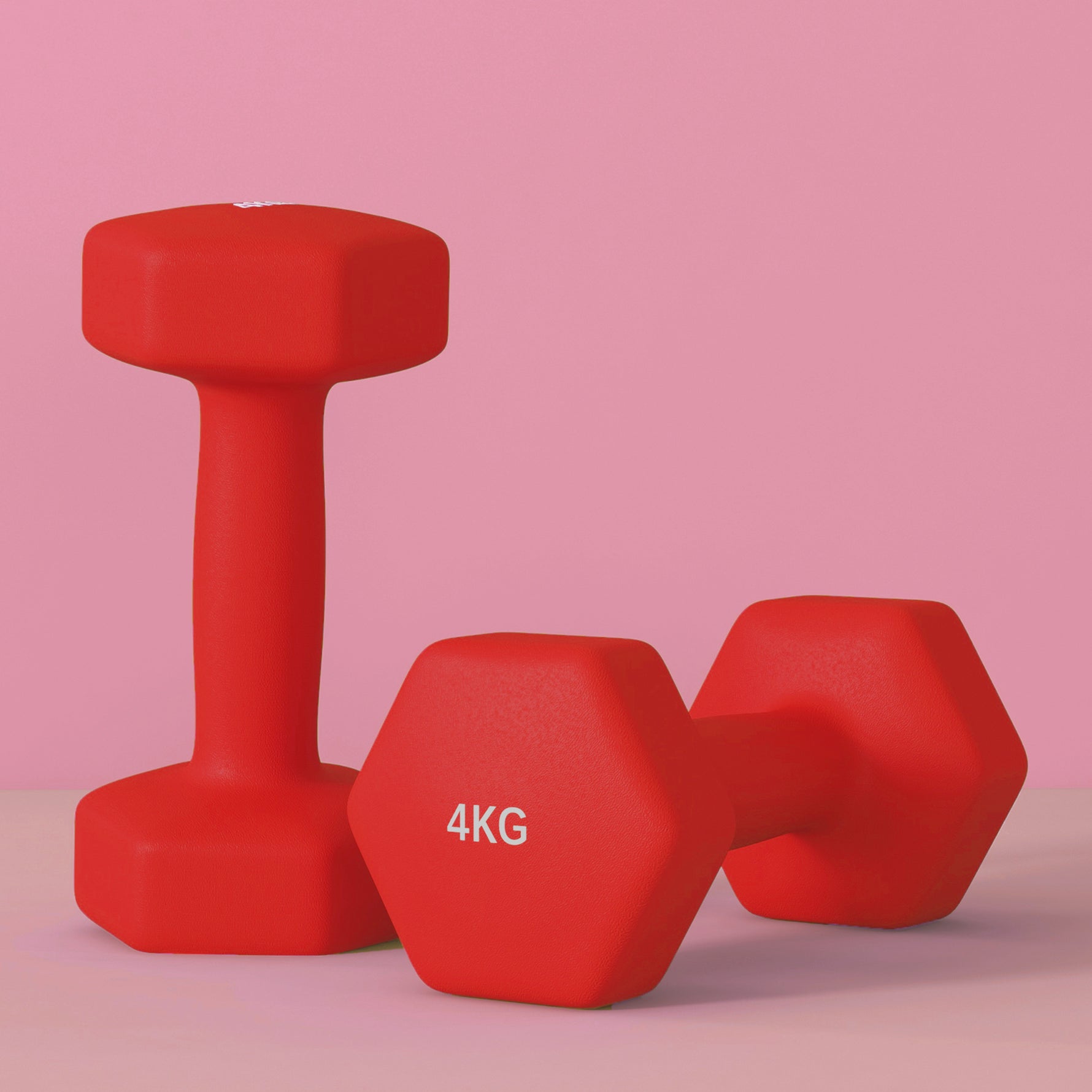 Lot de 2 haltères hexagonales avec poignée antidérapante pour l'entraînement à la maison, 2 x 4kg, rouge