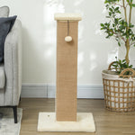 Griffoir pour chat poteau griffoir chat en sisal et peluche, boule suspendue base stable 41 x 41 x 81 cm beige