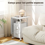 Bureau d'ordinateur pliable sur roulettes, bureau avec rangement, 3 tiroirs, plateau extensible, 105x51x75,5cm, blanc