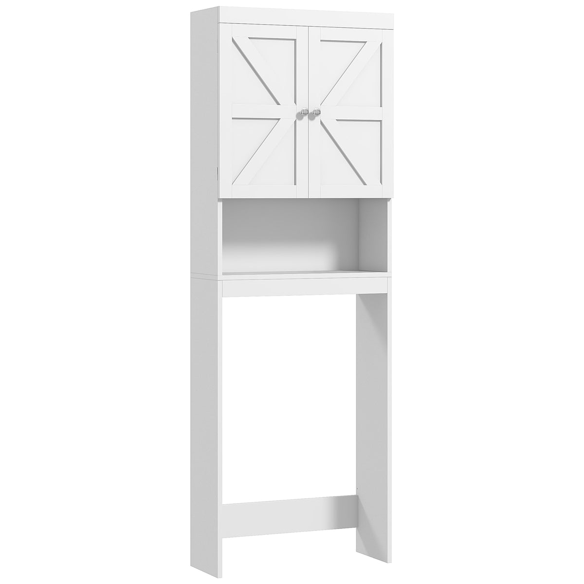 Armoire de rangement dessus des toilettes, meuble de salle de bain placard 2 portes étagère 58,5L x 23l x 170H cm blanc