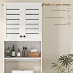 Meuble WC dessus de toilette/machine à laver avec placard à porte double, portes à persiennes, 67x31,5x190cm, blanc