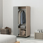 Mobile wardrobe storage cabinet with curtain, hanging rod, 60 x 40 x 128 cm, natural wood effect