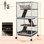 Cage pour Petits Animaux Portable à 4 Niveaux avec Roulettes, 2 Portes, 3 Rampes, Hamac et Plateau Amovible