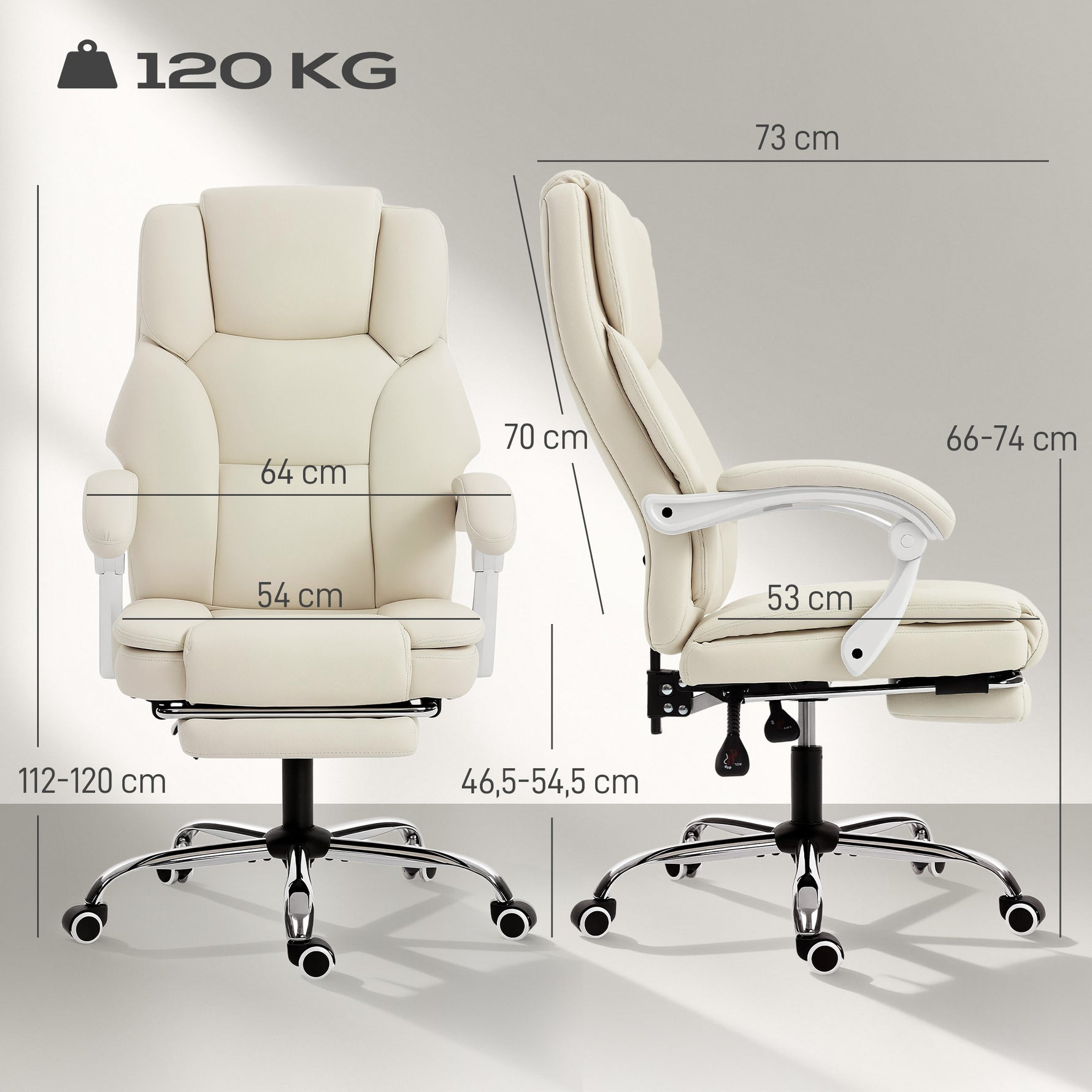 Chaise bureau ergonomique, fauteuil de bureau avec dossier inclinable, hauteur réglable, 64x73x112-120cm, beige