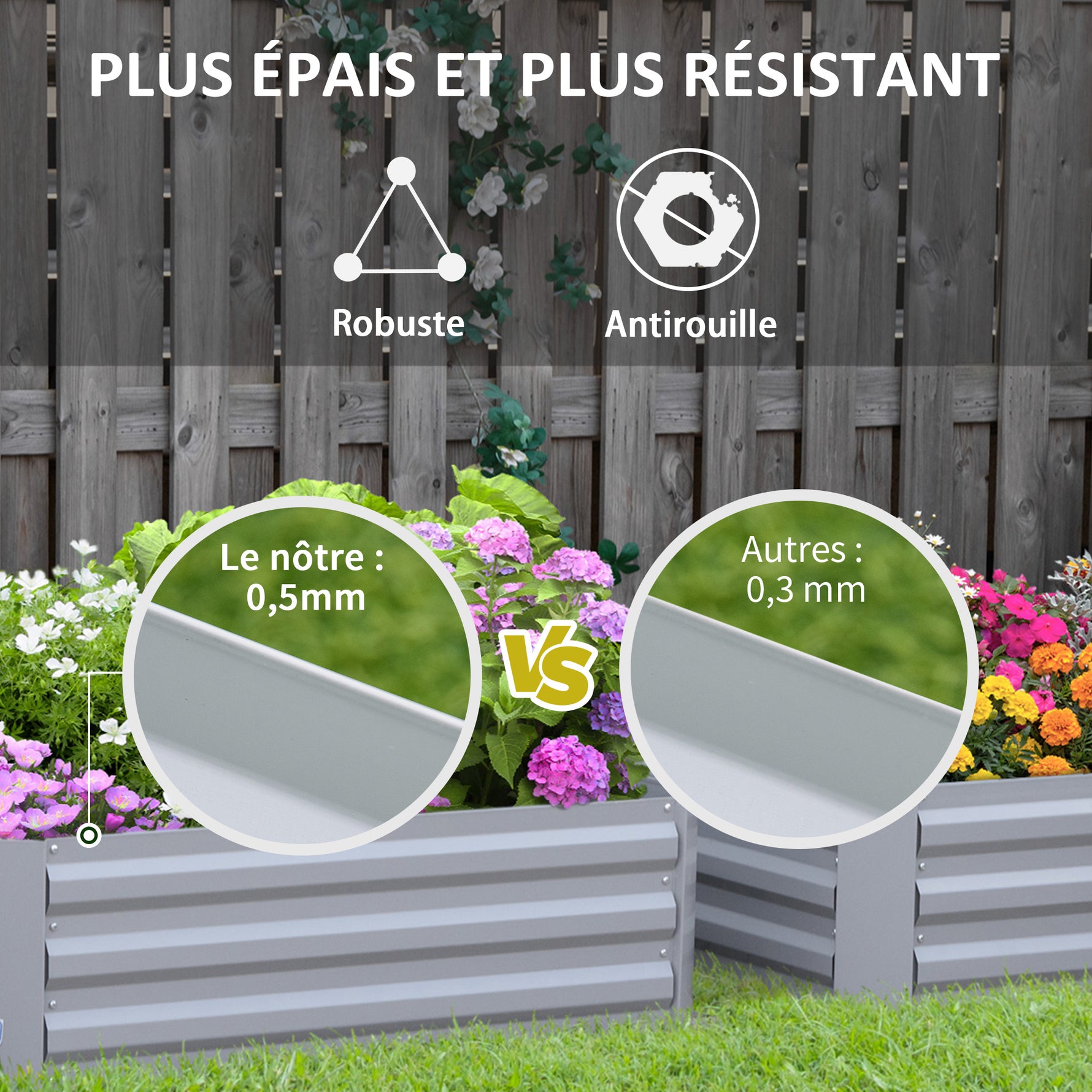 Lot de 2 carré potager de jardin dim. 100L x 100l x 30H cm - tôle d'acier ondulée gris